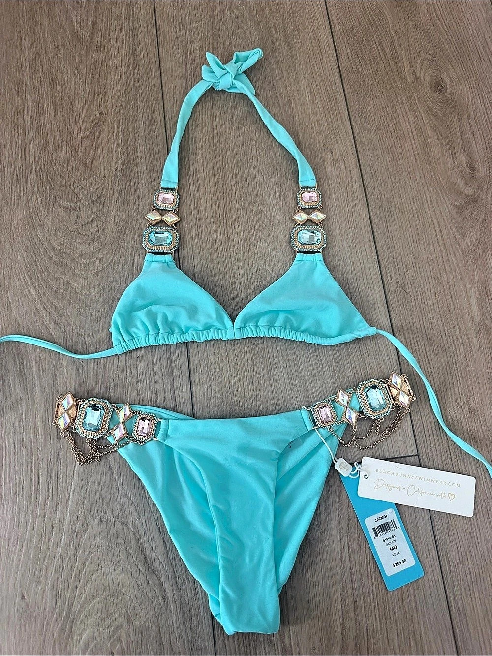 Beach Bunny Jazmin Bikini Embellished Blue